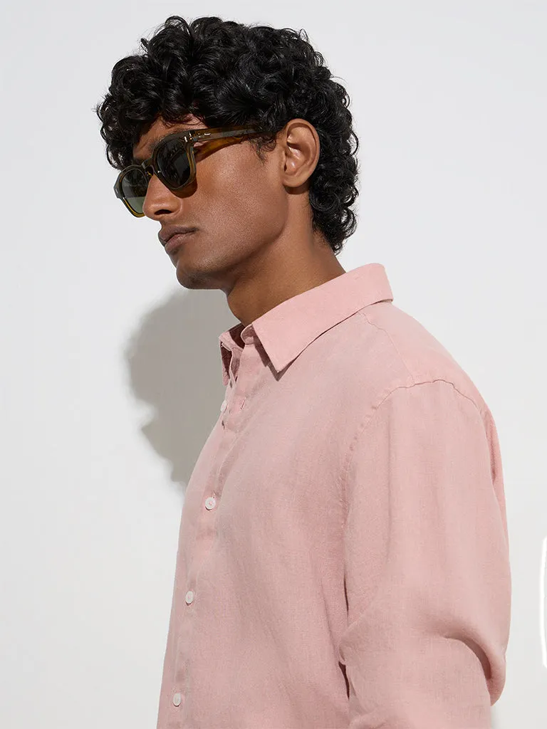 Ascot Light Pink Solid Relaxed-Fit Linen Shirt