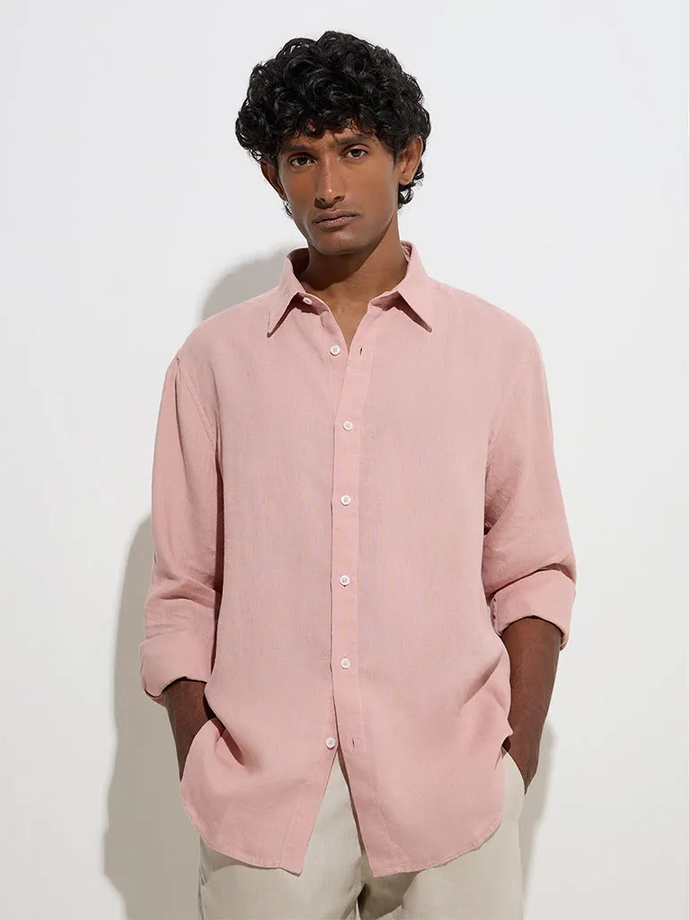 Ascot Light Pink Solid Relaxed-Fit Linen Shirt