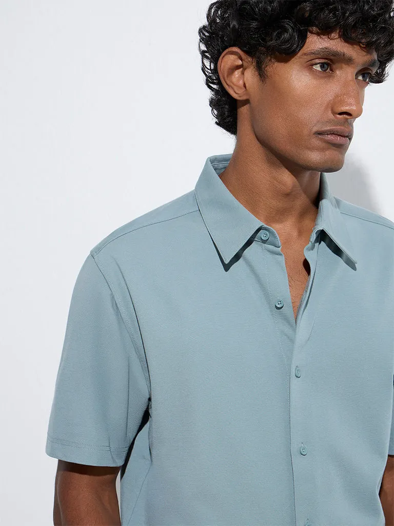 Ascot Teal Solid Relaxed-Fit Shirt