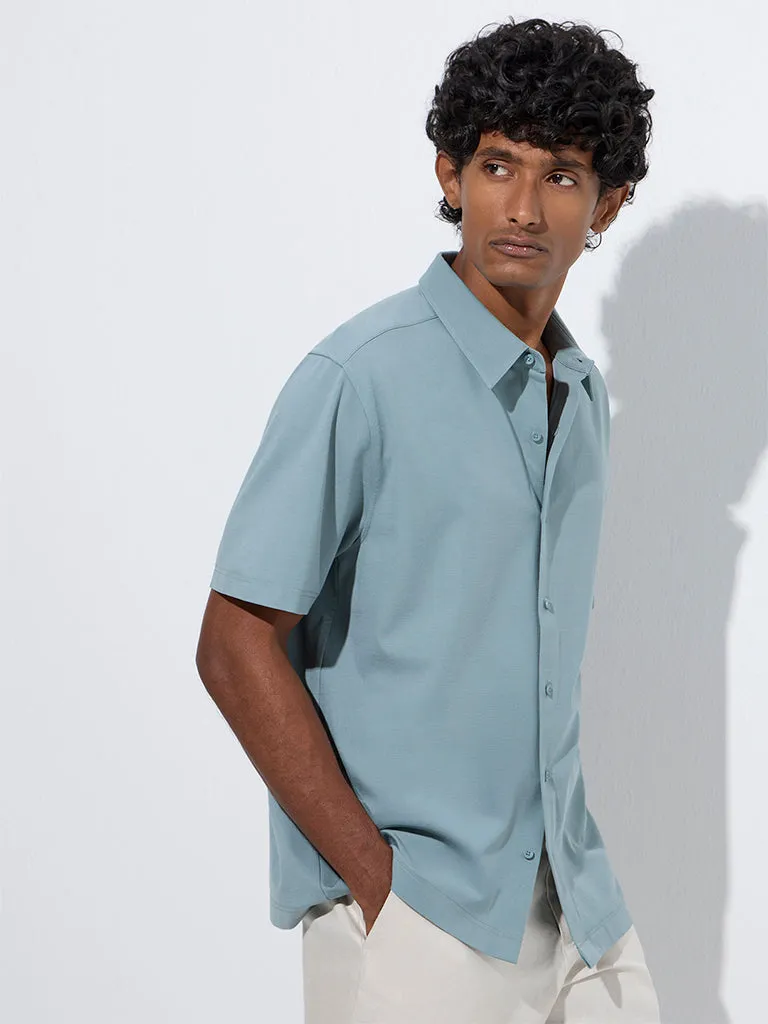 Ascot Teal Solid Relaxed-Fit Shirt