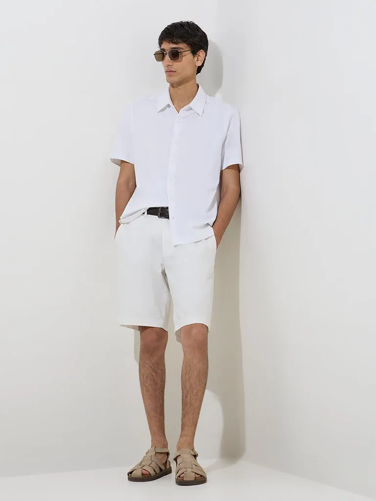 Ascot White Solid Relaxed-Fit Shirt