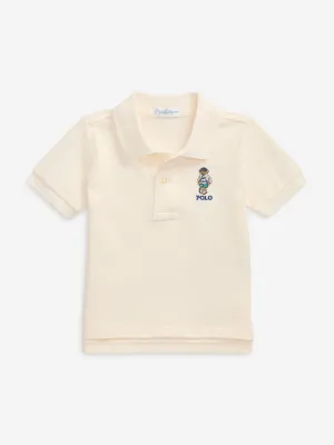 Baby Boys Bear Polo Shirt in Ivory