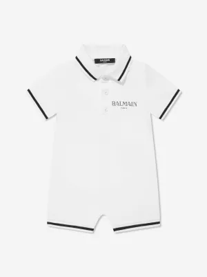Baby Boys Polo Romper in White
