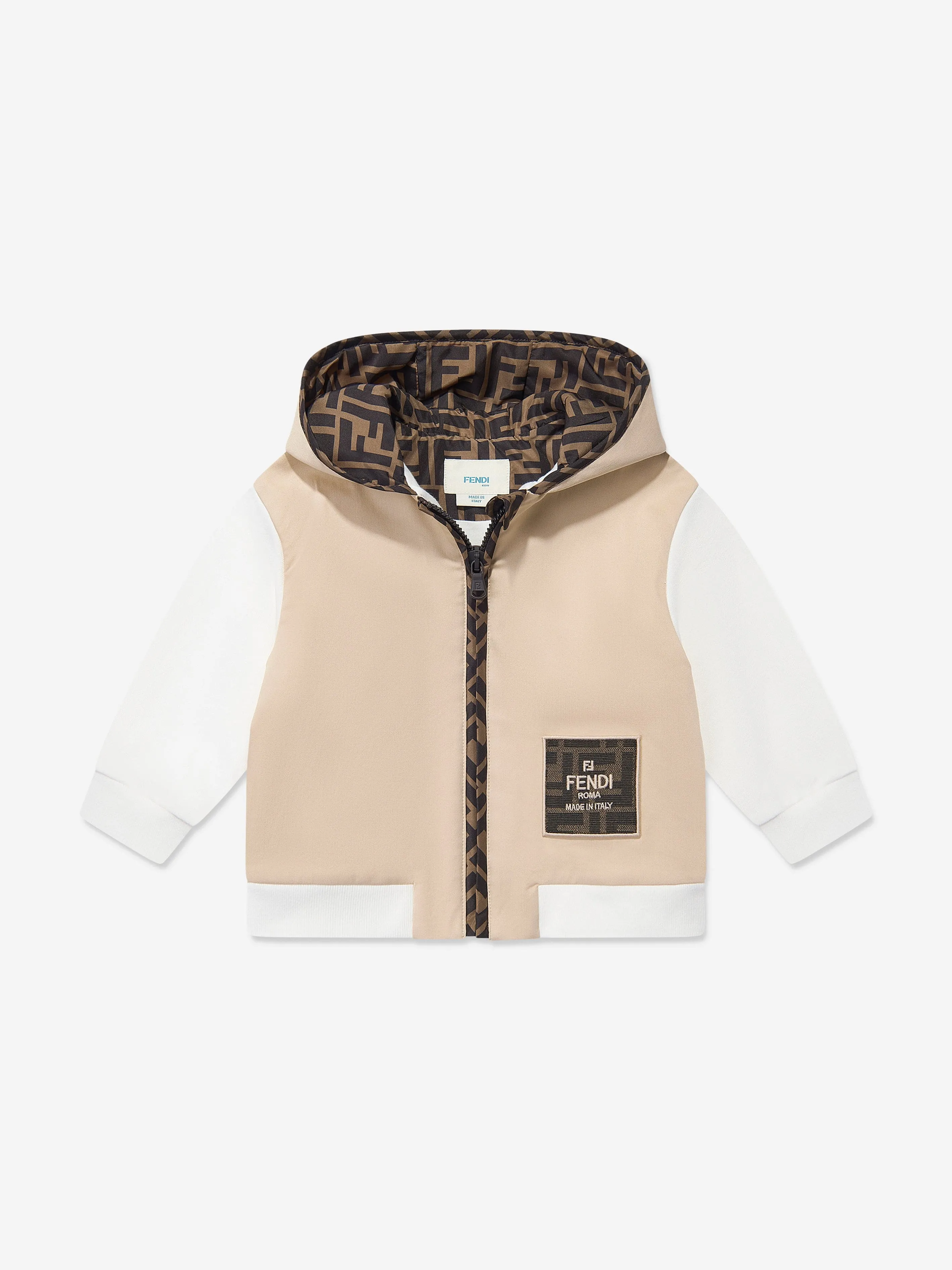 Baby Boys Stretch Gabardine Zip Up Top in Beige