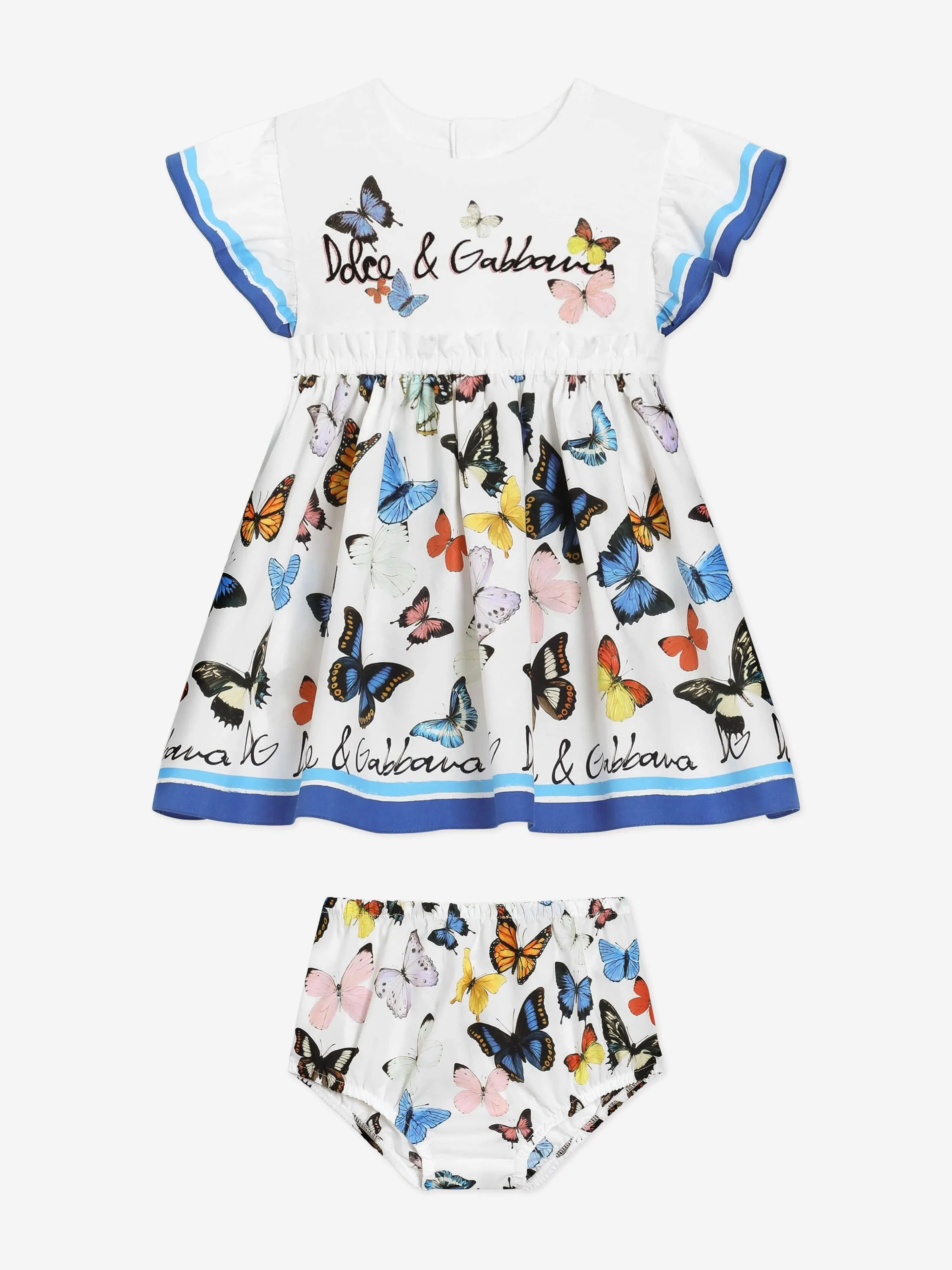 Baby Girls Butterfly Print Dress Set in White