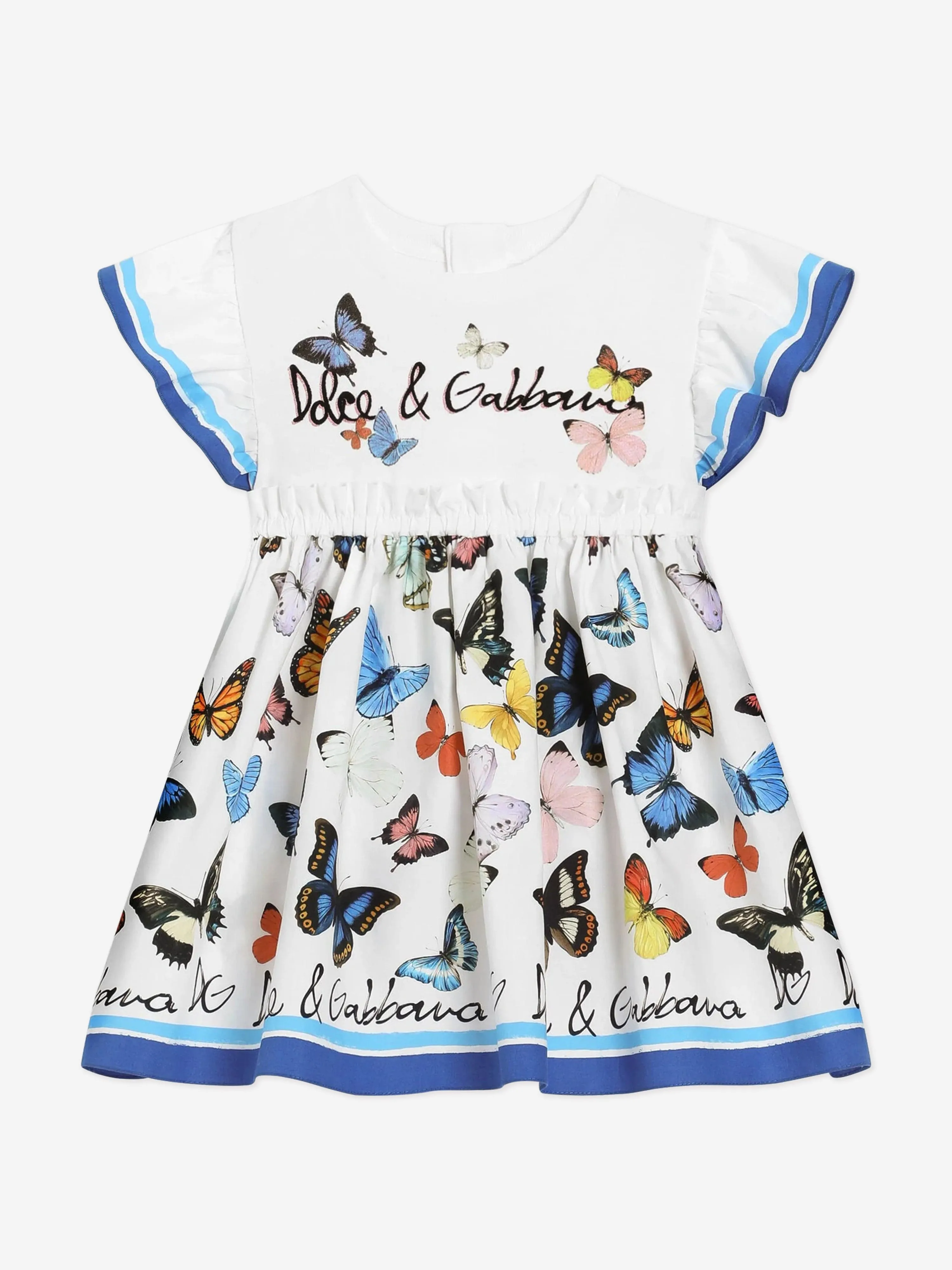 Baby Girls Butterfly Print Dress Set in White
