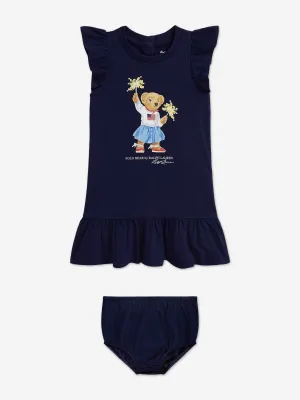 Baby Girls Sparkler Polo Bear Jersey Dress in Navy