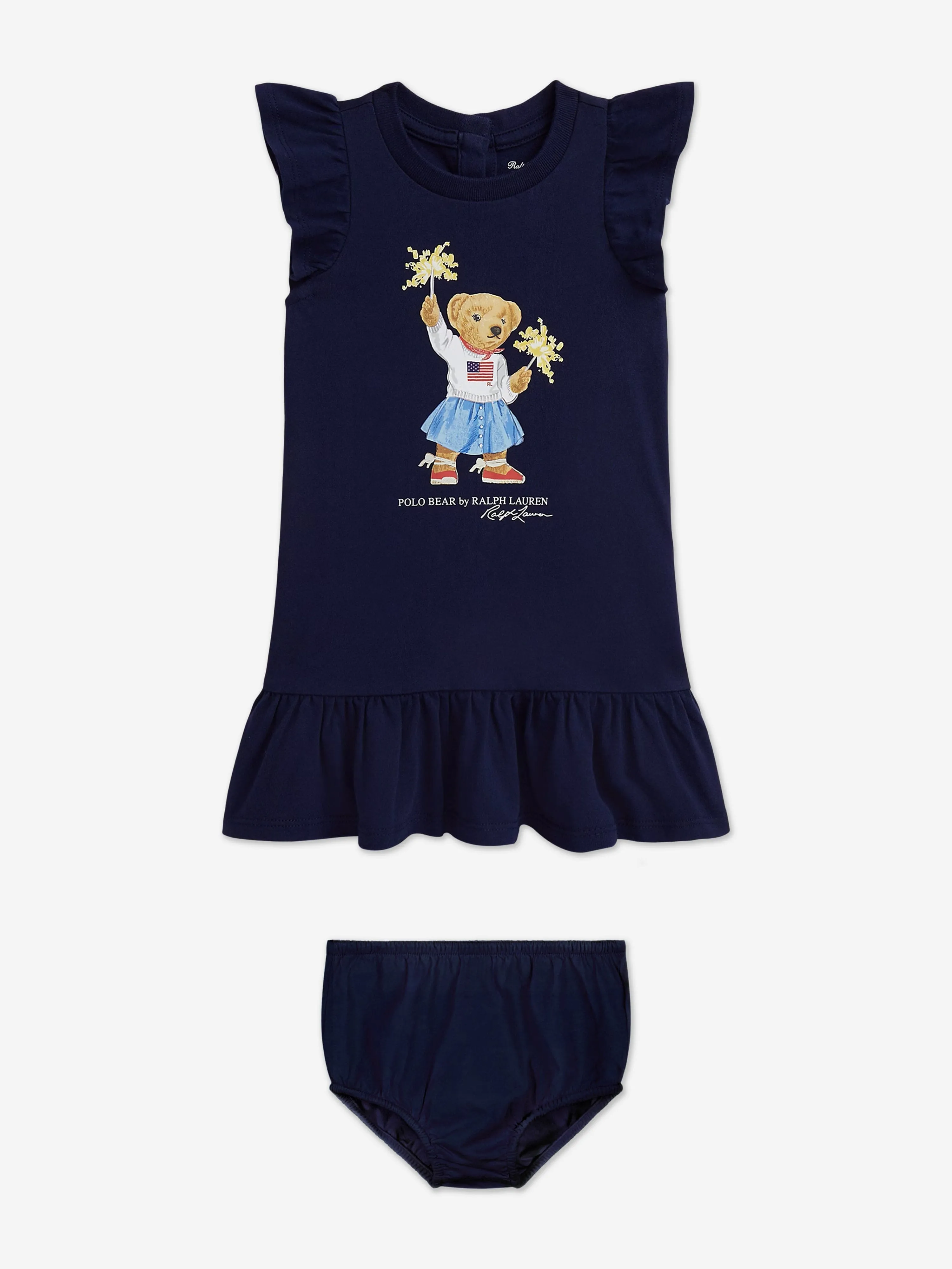 Baby Girls Sparkler Polo Bear Jersey Dress in Navy