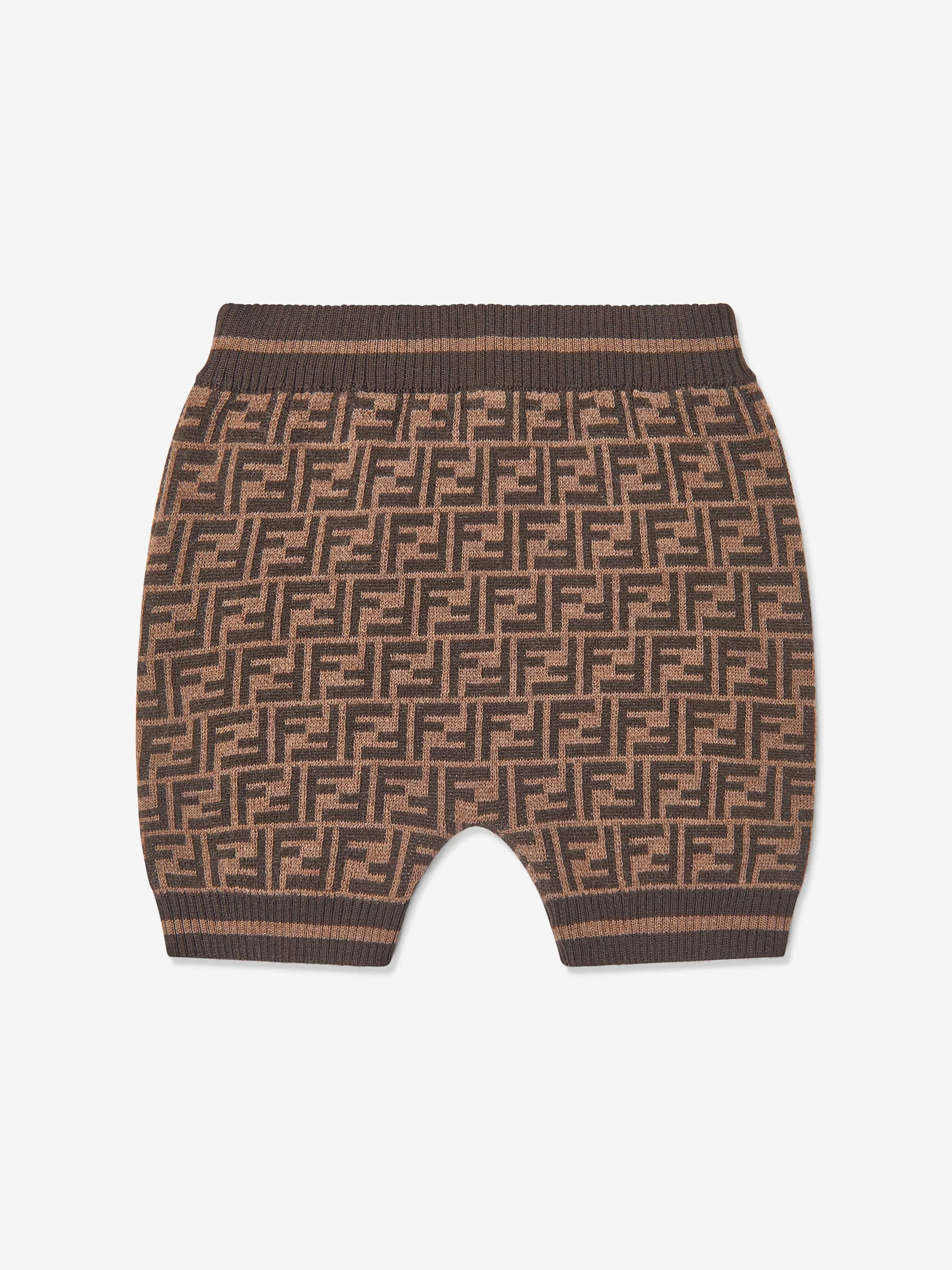 Baby Wool Knit FF Logo Shorts in Brown
