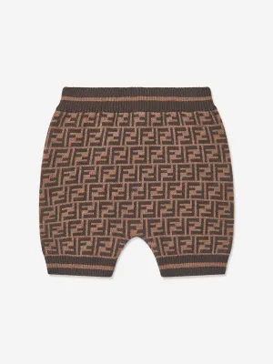 Baby Wool Knit FF Logo Shorts in Brown