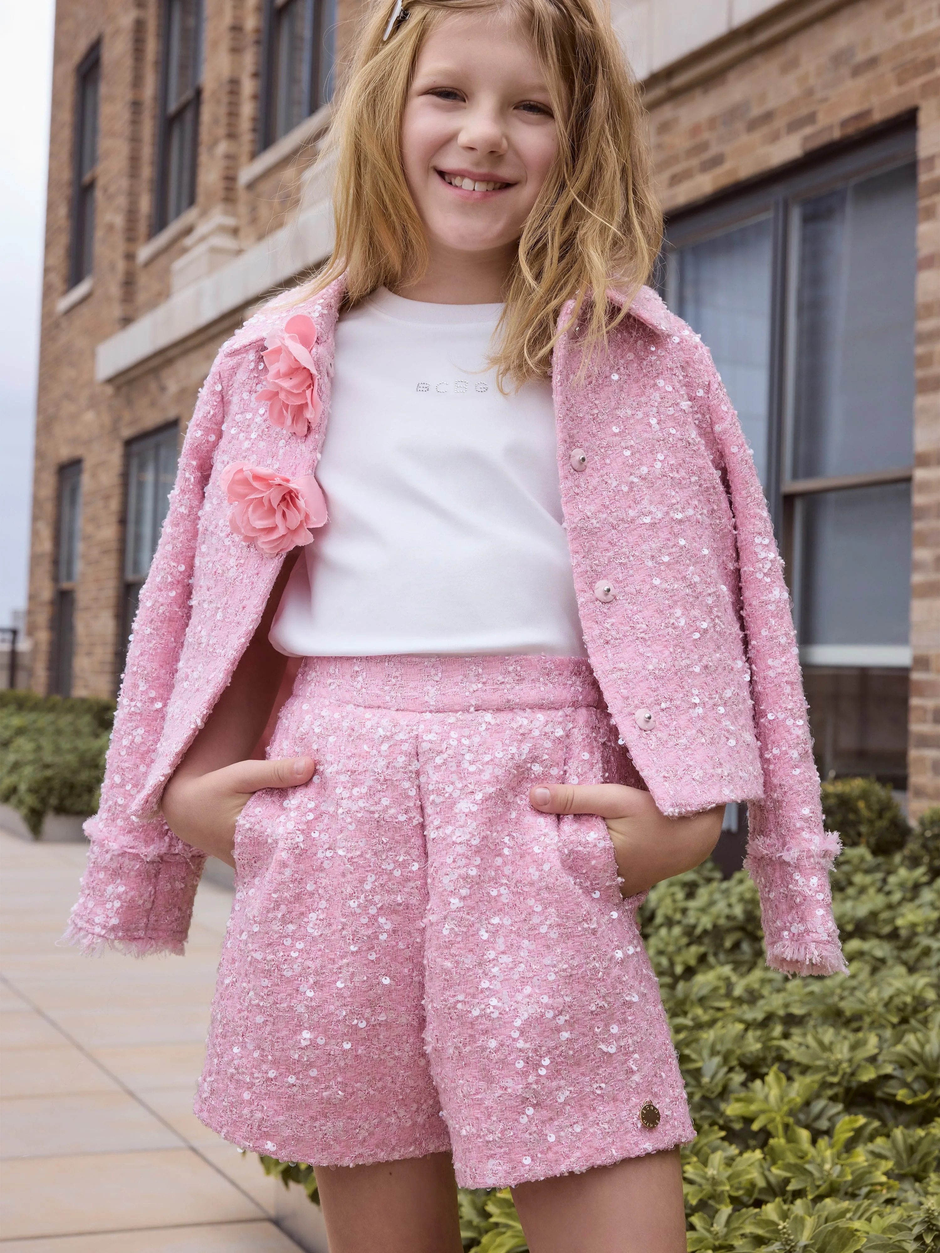 BCBG Girls Tweed Pleated Shorts in Pink