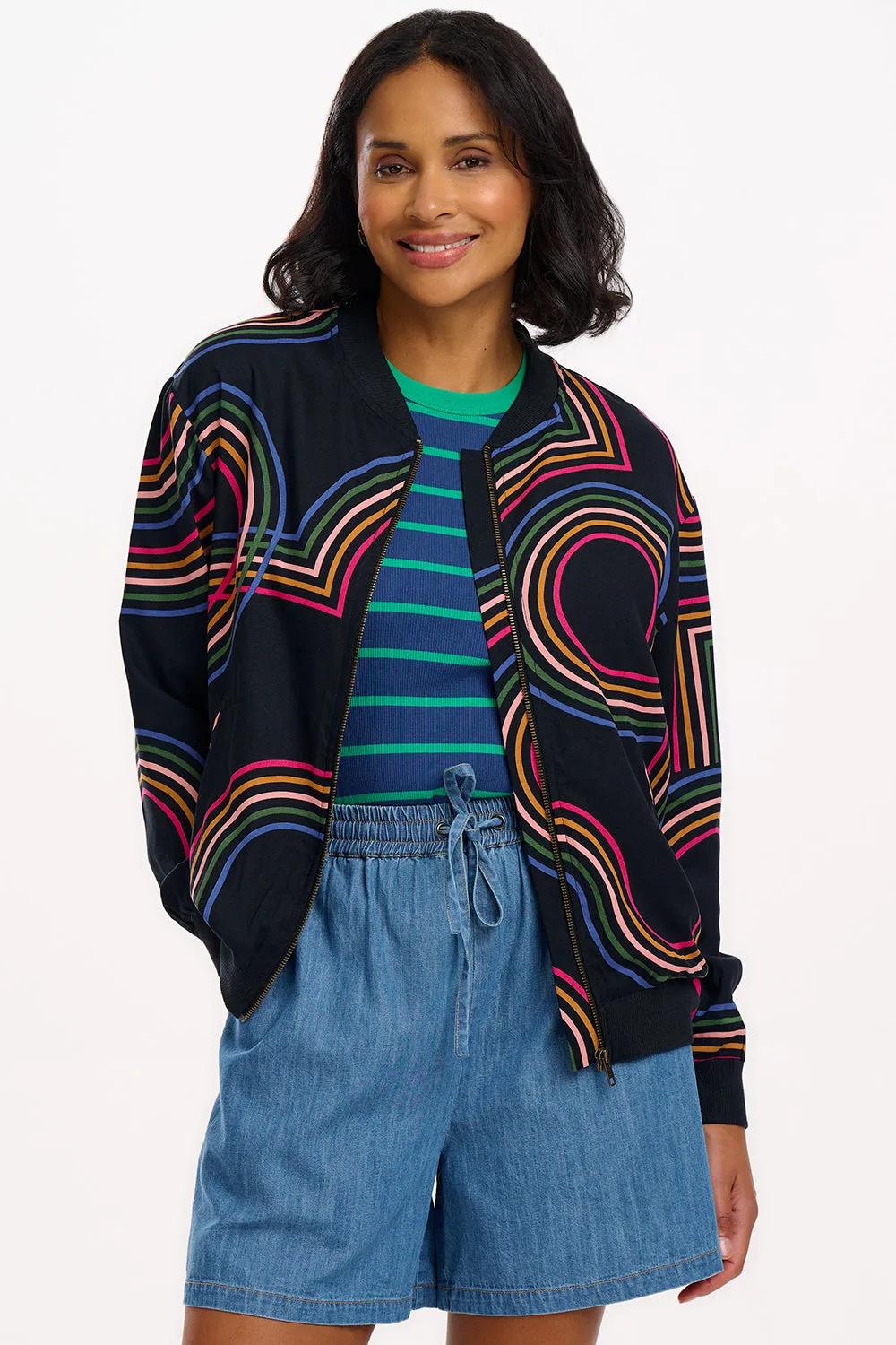 Bobbi Bomber Jacket - Black. Retro Racer