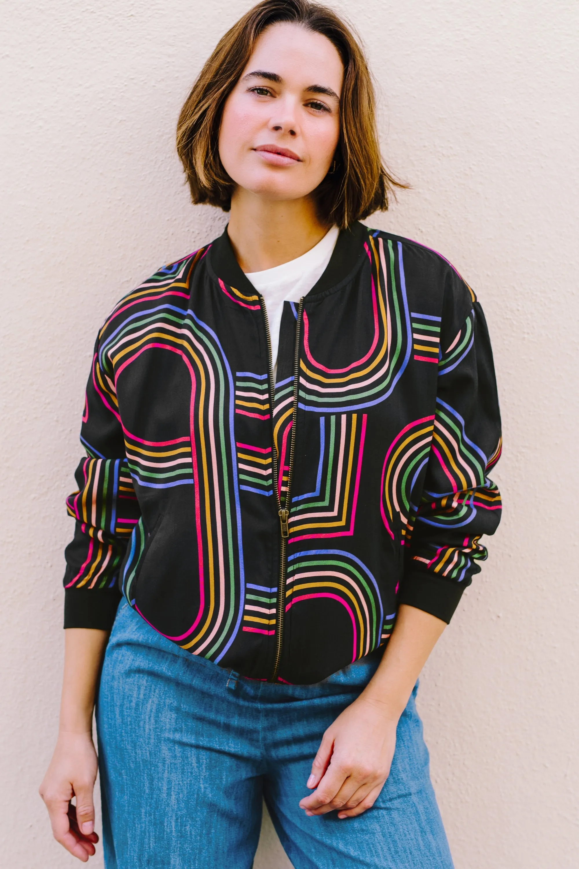 Bobbi Bomber Jacket - Black. Retro Racer