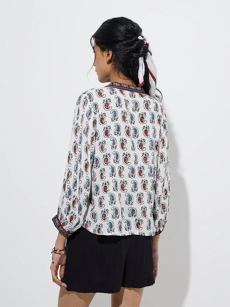 Bombay Paisley White Paisley Printed Cotton Top