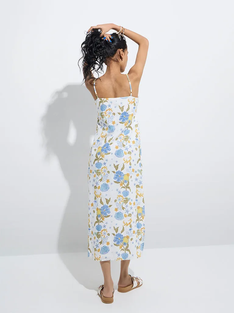 Bombay Paisley White Printed Straight Cotton Dress
