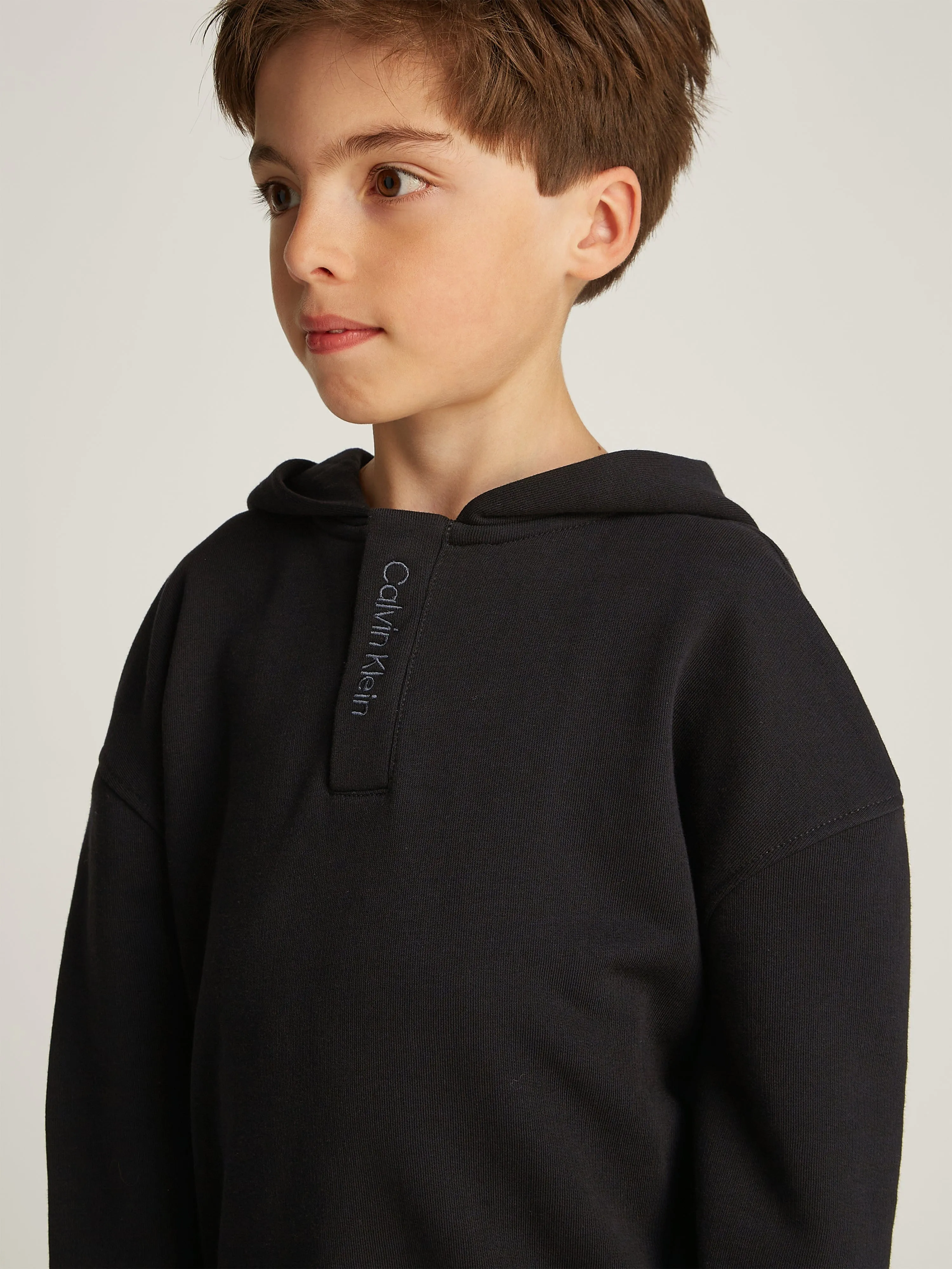 Boys Embroidered Logo Hoodie in Black