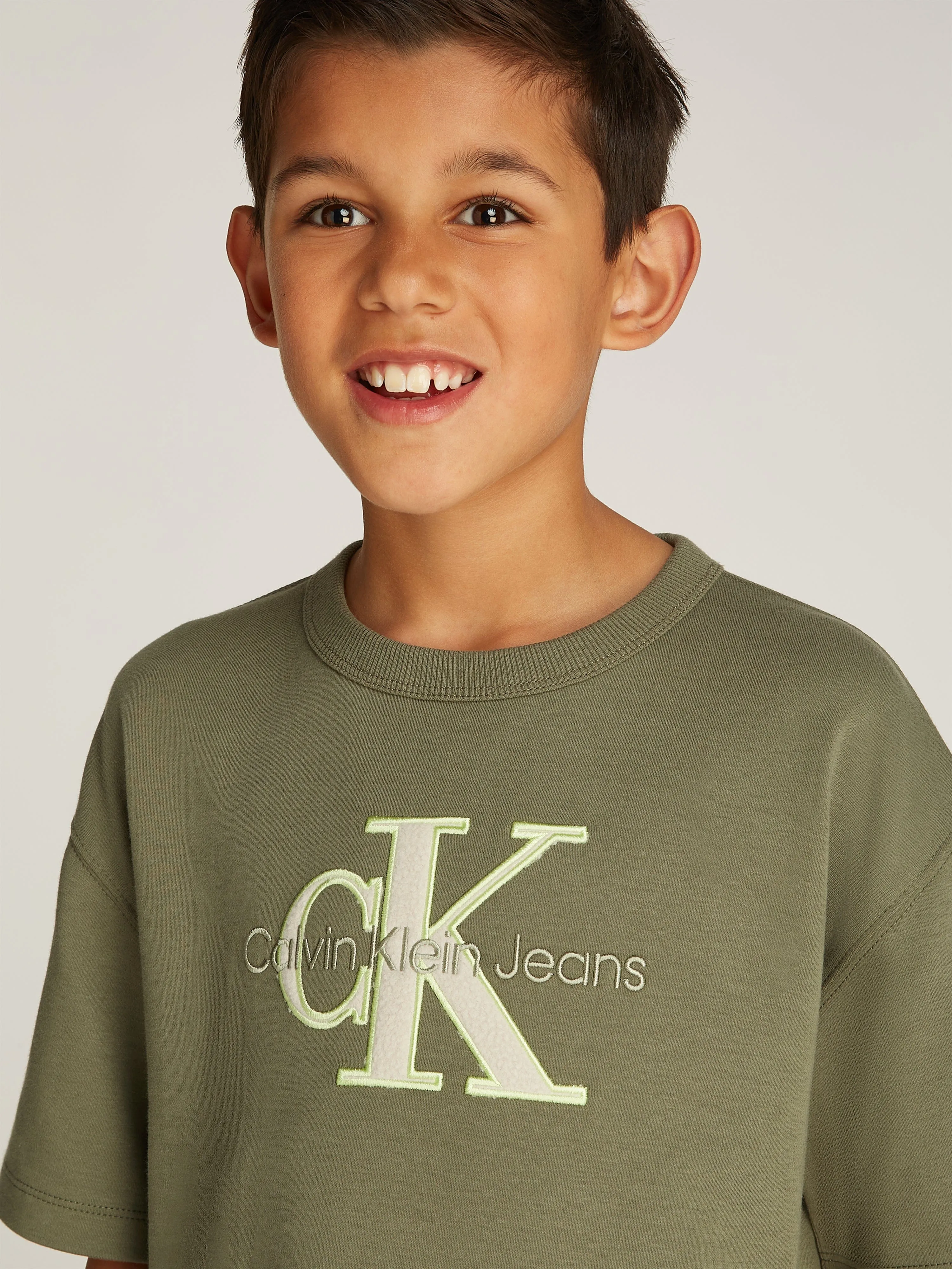Boys Outlined Fleece Monogram T-Shirt in Green