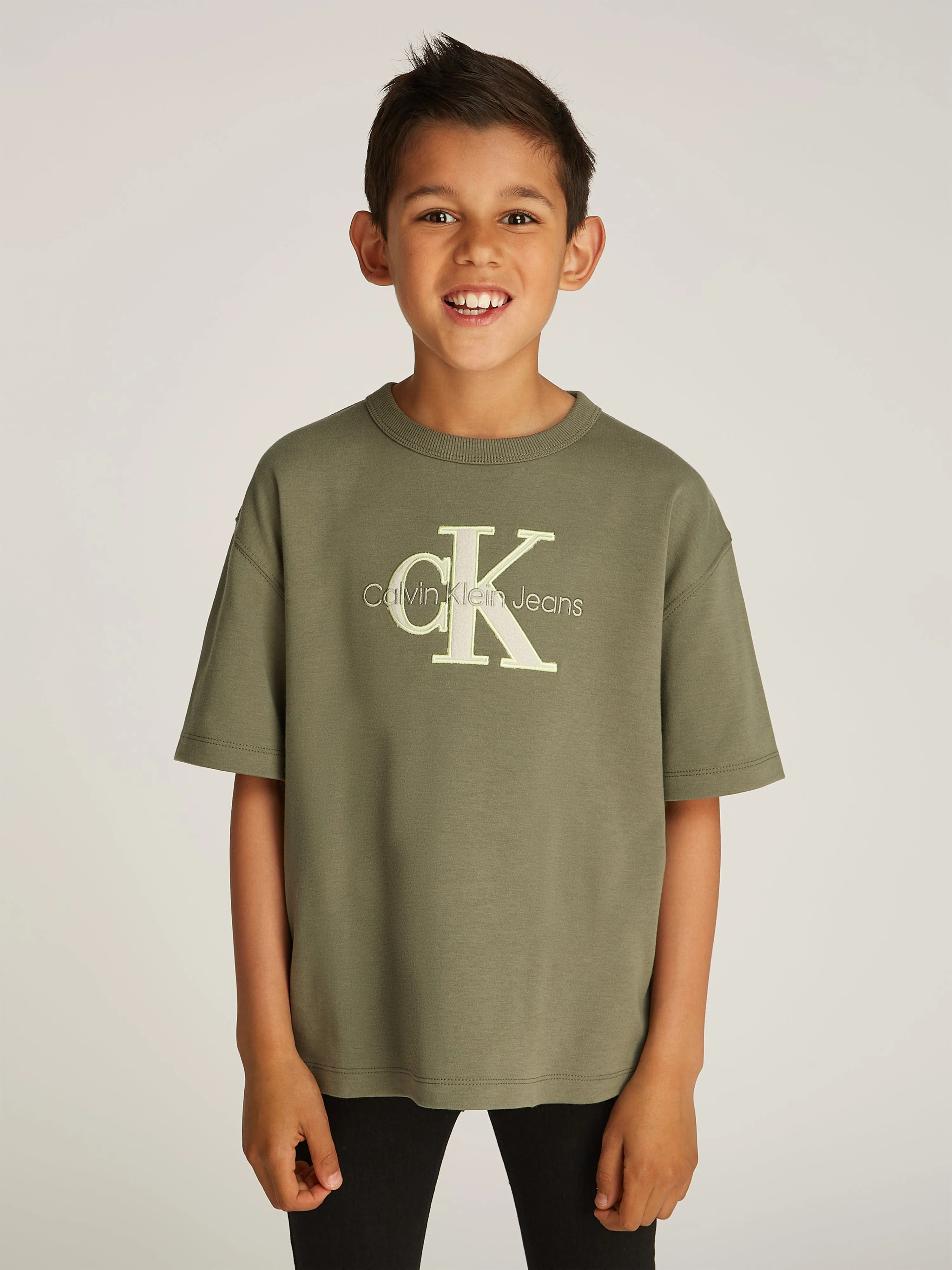 Boys Outlined Fleece Monogram T-Shirt in Green