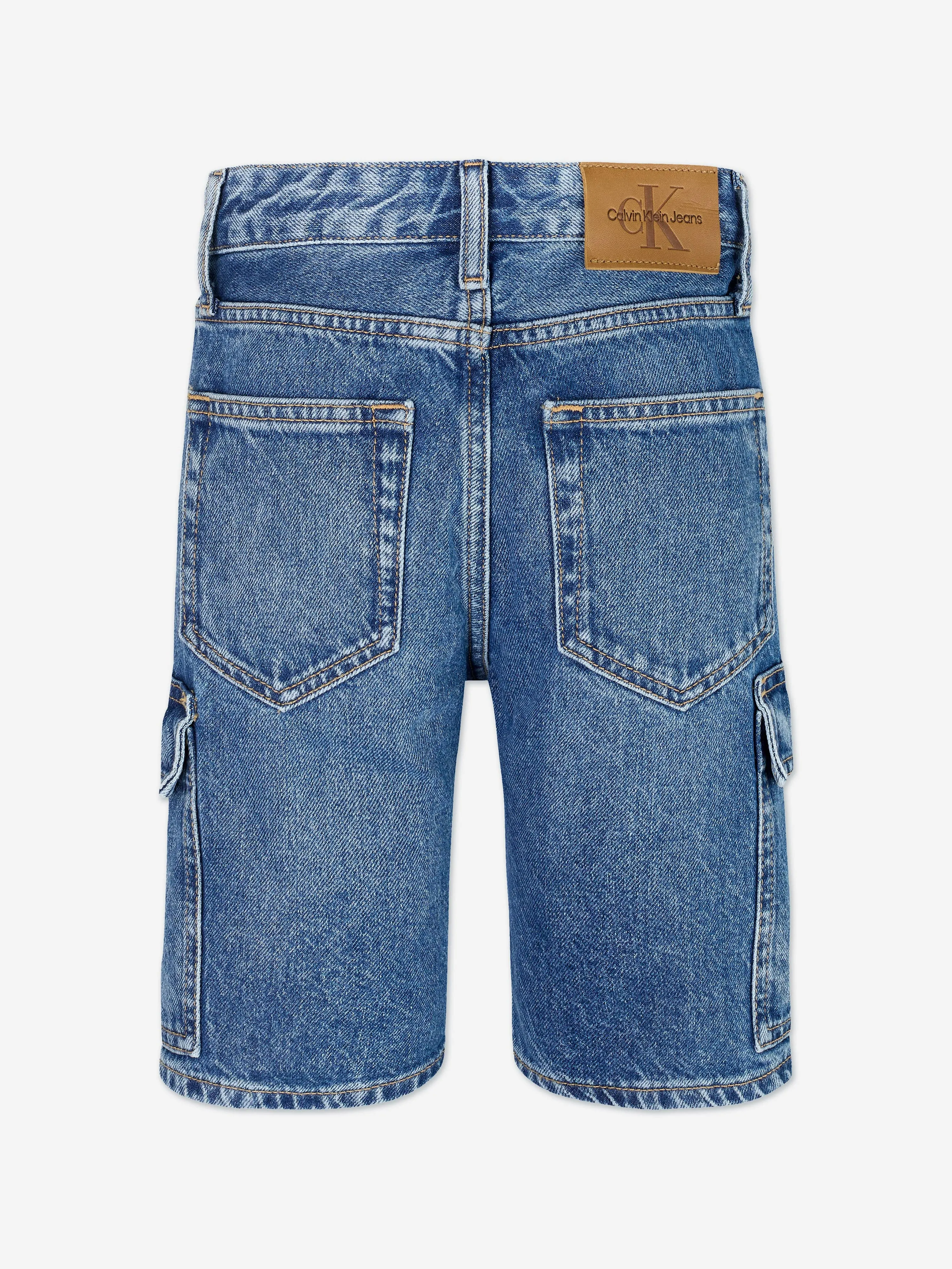 Boys Relaxed Denim Cargo Shorts in Blue