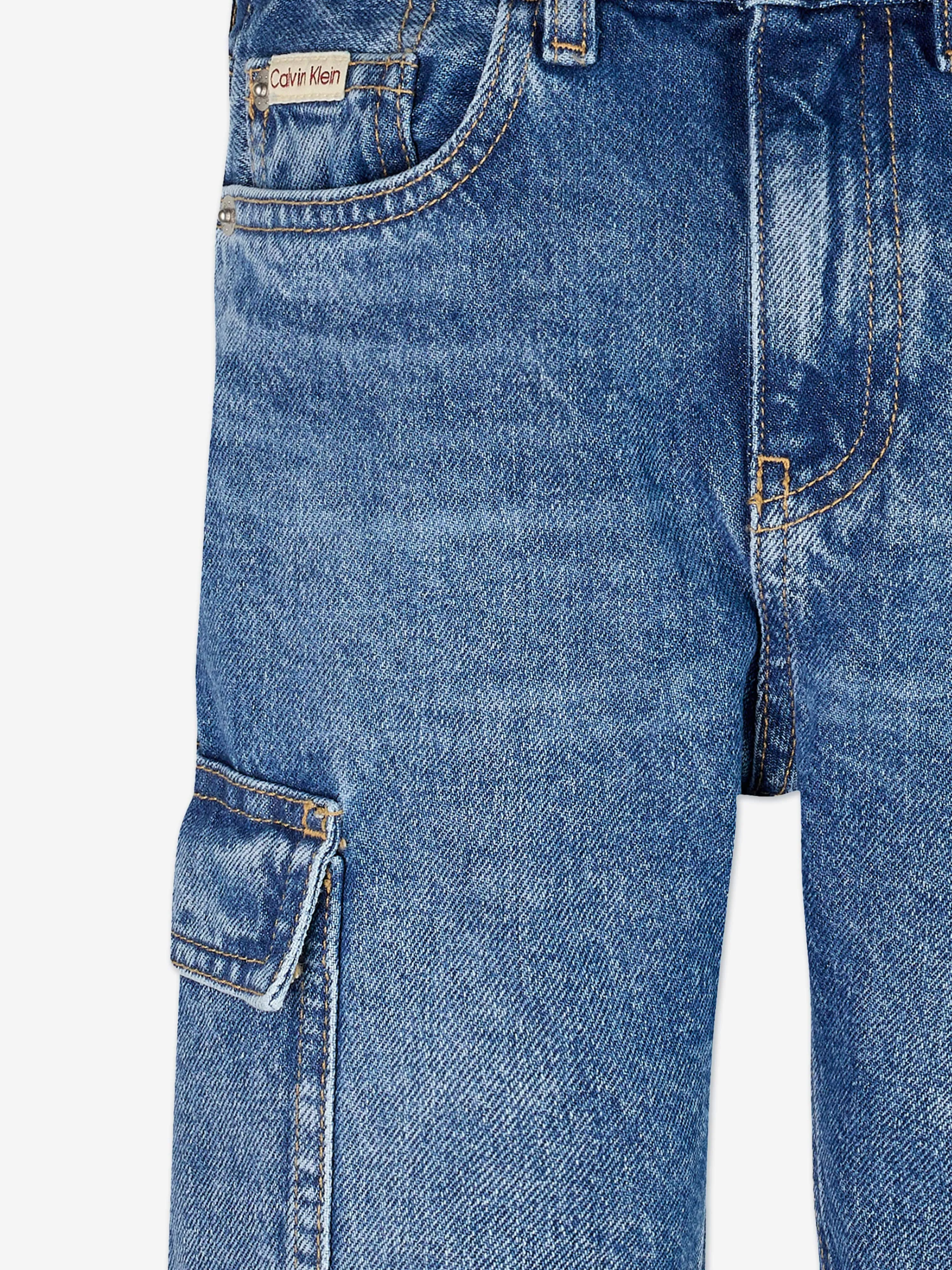 Boys Relaxed Denim Cargo Shorts in Blue