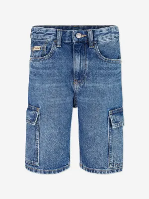 Boys Relaxed Denim Cargo Shorts in Blue