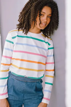 Brunswick Jersey Top - Off-White. Rainbow Stripe