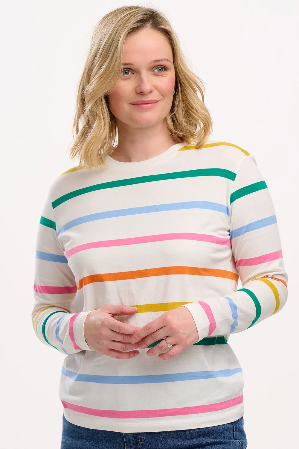 Brunswick Jersey Top - Off-White. Rainbow Stripe