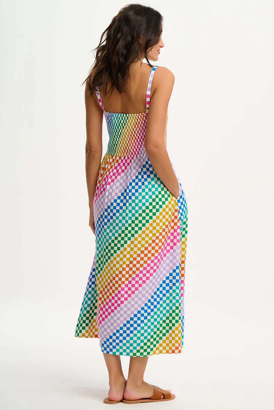 Christabel Sundress - Multi. Rainbow Checkerboard