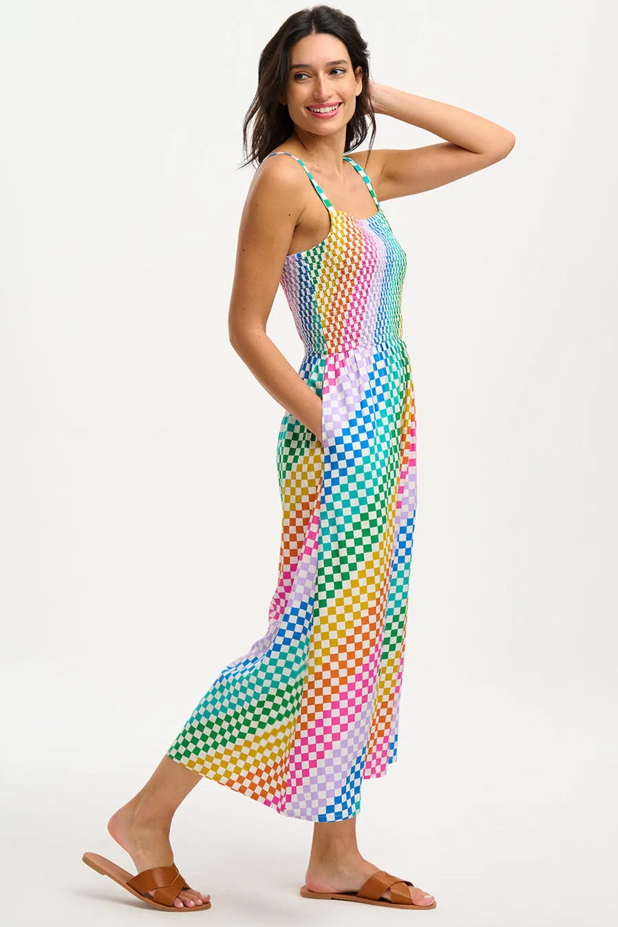 Christabel Sundress - Multi. Rainbow Checkerboard