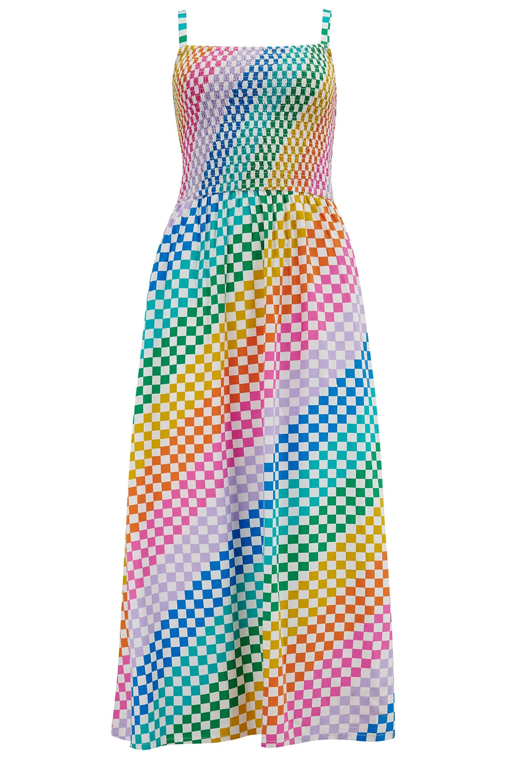 Christabel Sundress - Multi. Rainbow Checkerboard