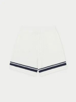 CROCHET KNITTED CONTRAST STRIPE SHORTS - WHITE