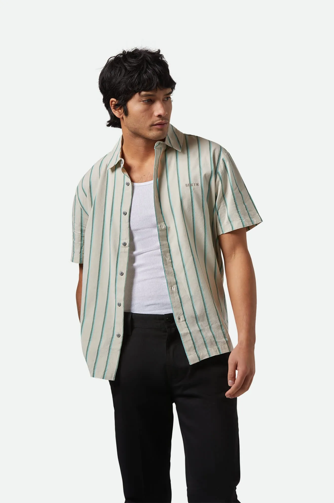 CRU Stripe Relaxed S/S Shirt - Beige/Pine Needle/Aquatic Green