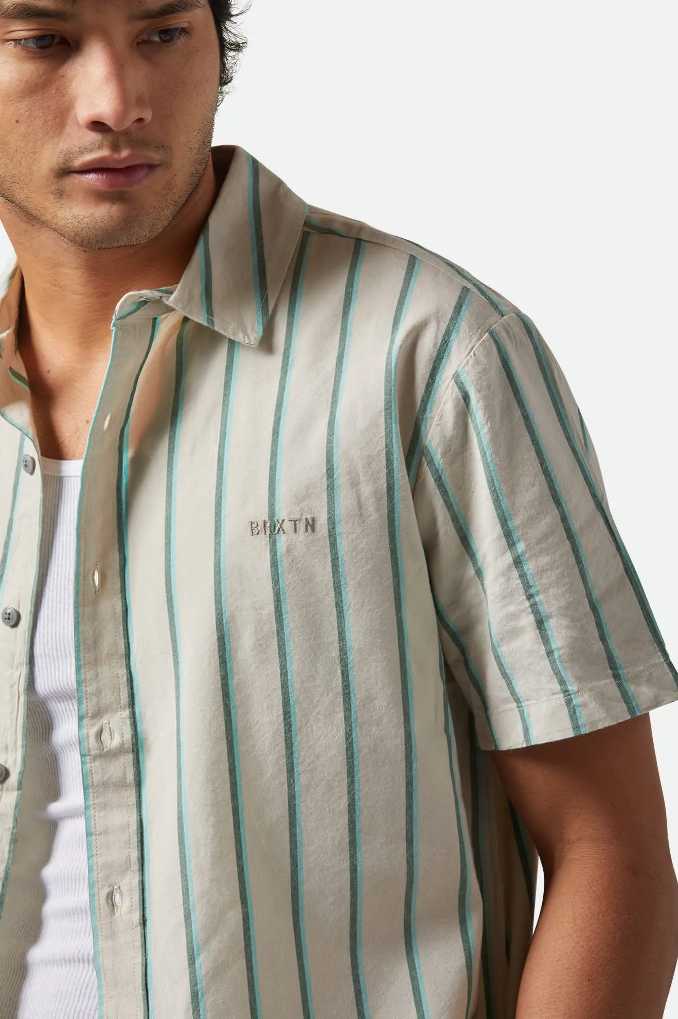 CRU Stripe Relaxed S/S Shirt - Beige/Pine Needle/Aquatic Green