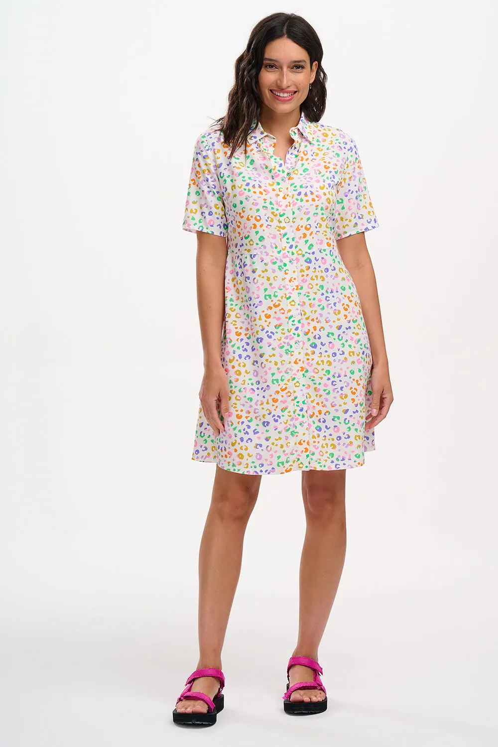 Dessie Shirt Dress - Off-White/Multi. Mottled Leopard