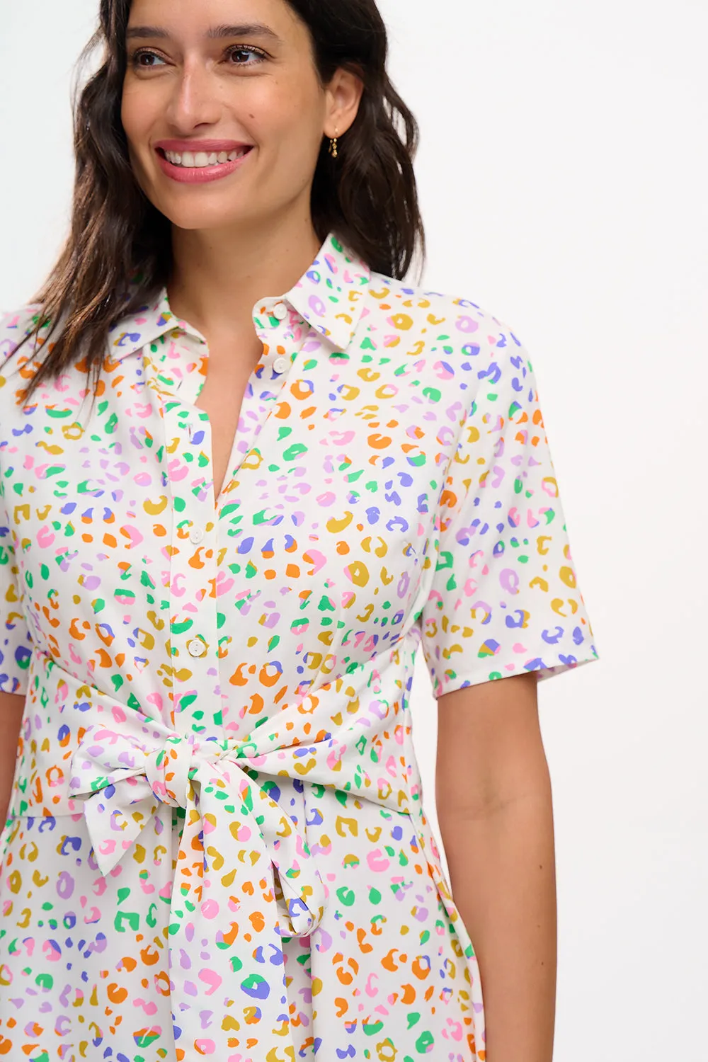 Dessie Shirt Dress - Off-White/Multi. Mottled Leopard