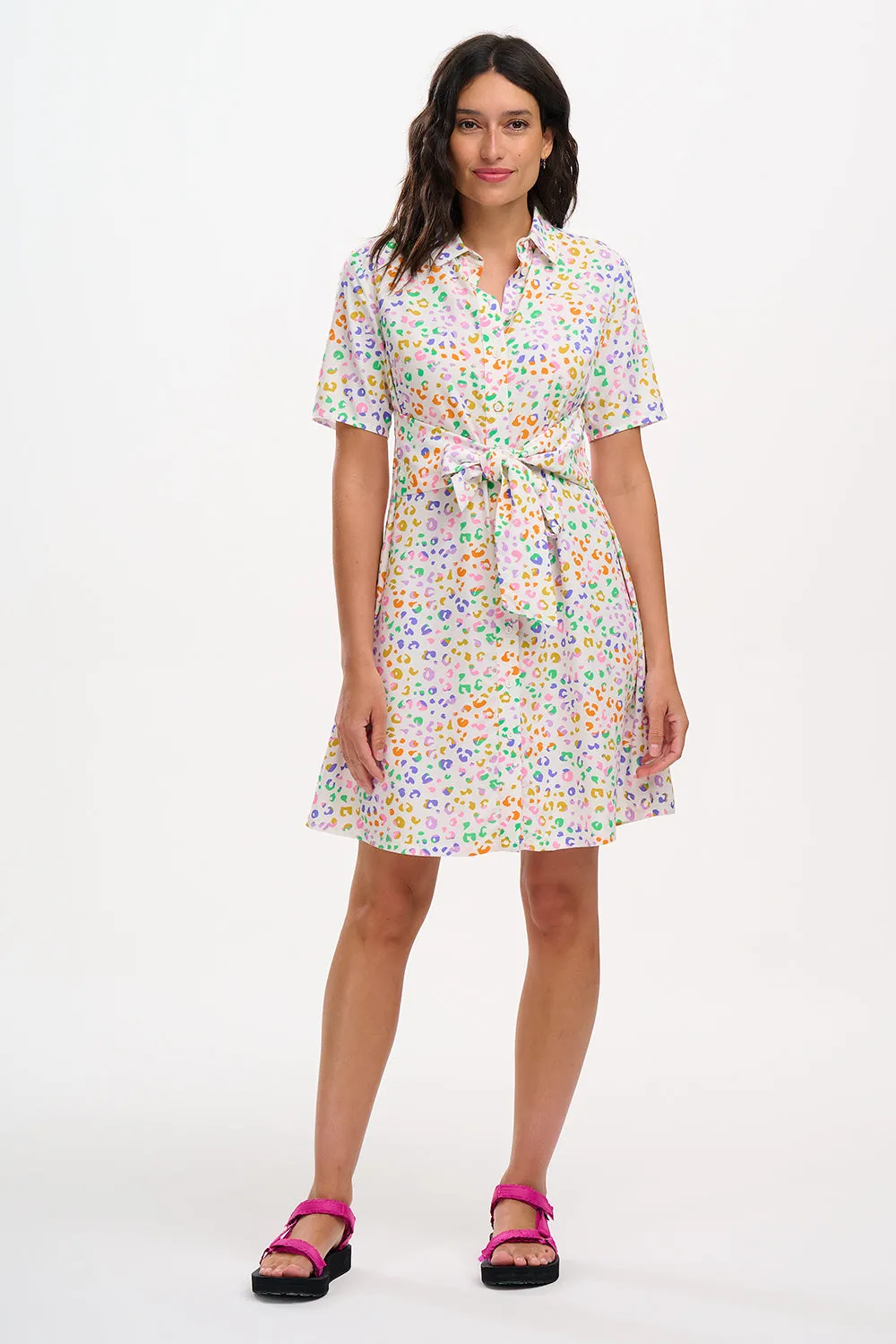 Dessie Shirt Dress - Off-White/Multi. Mottled Leopard