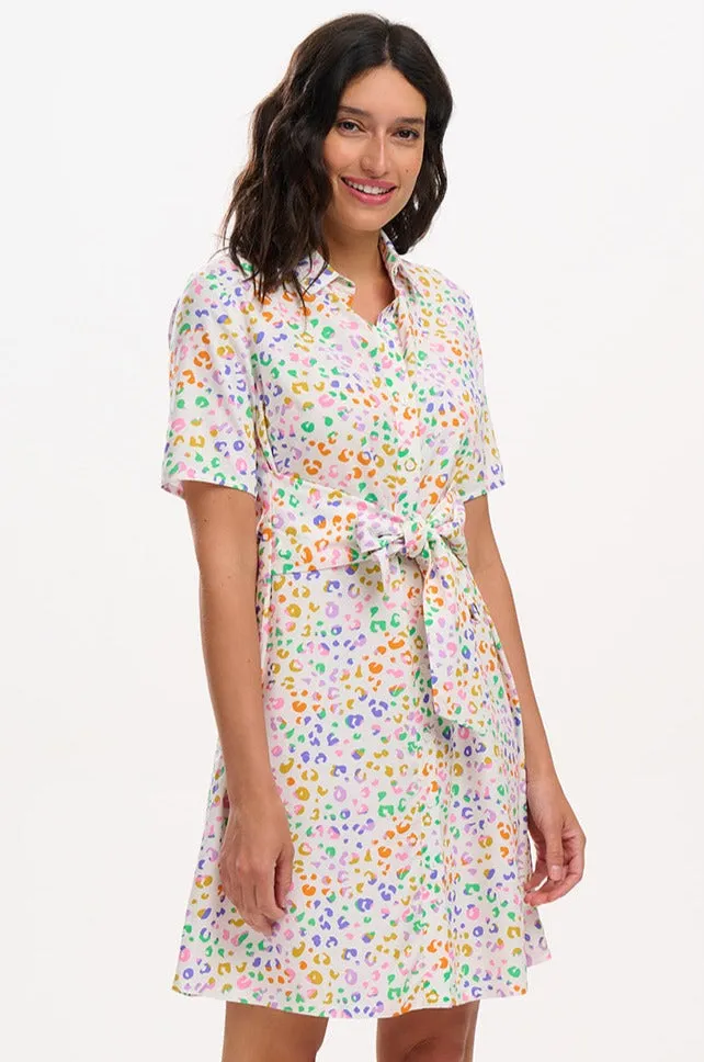 Dessie Shirt Dress - Off-White/Multi. Mottled Leopard