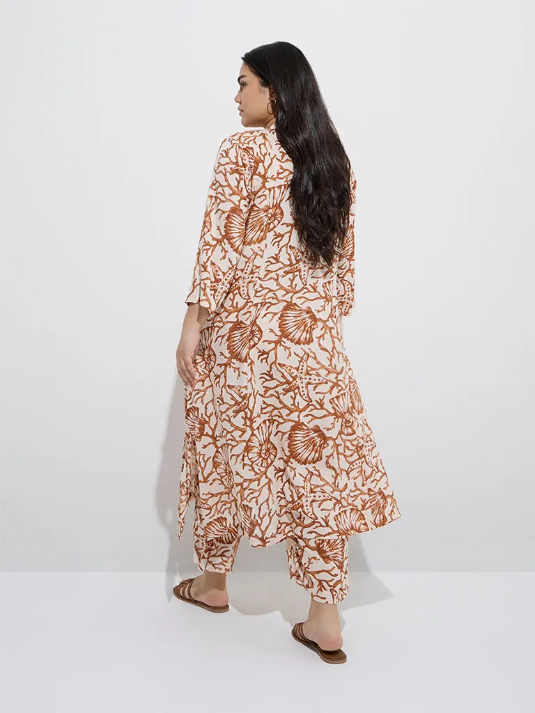 Diza Brown Marine-Themed A-Line Kurta