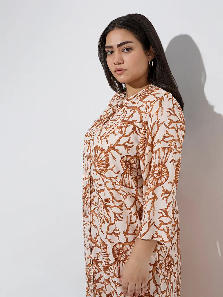 Diza Brown Marine-Themed A-Line Kurta