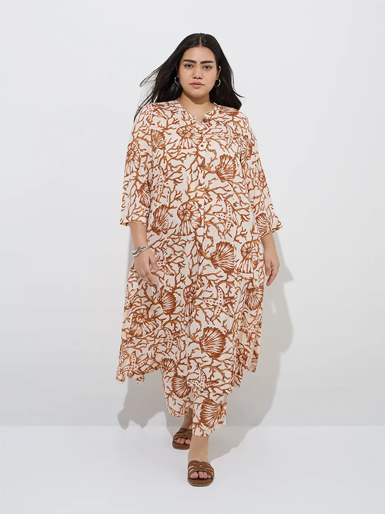 Diza Brown Marine-Themed A-Line Kurta