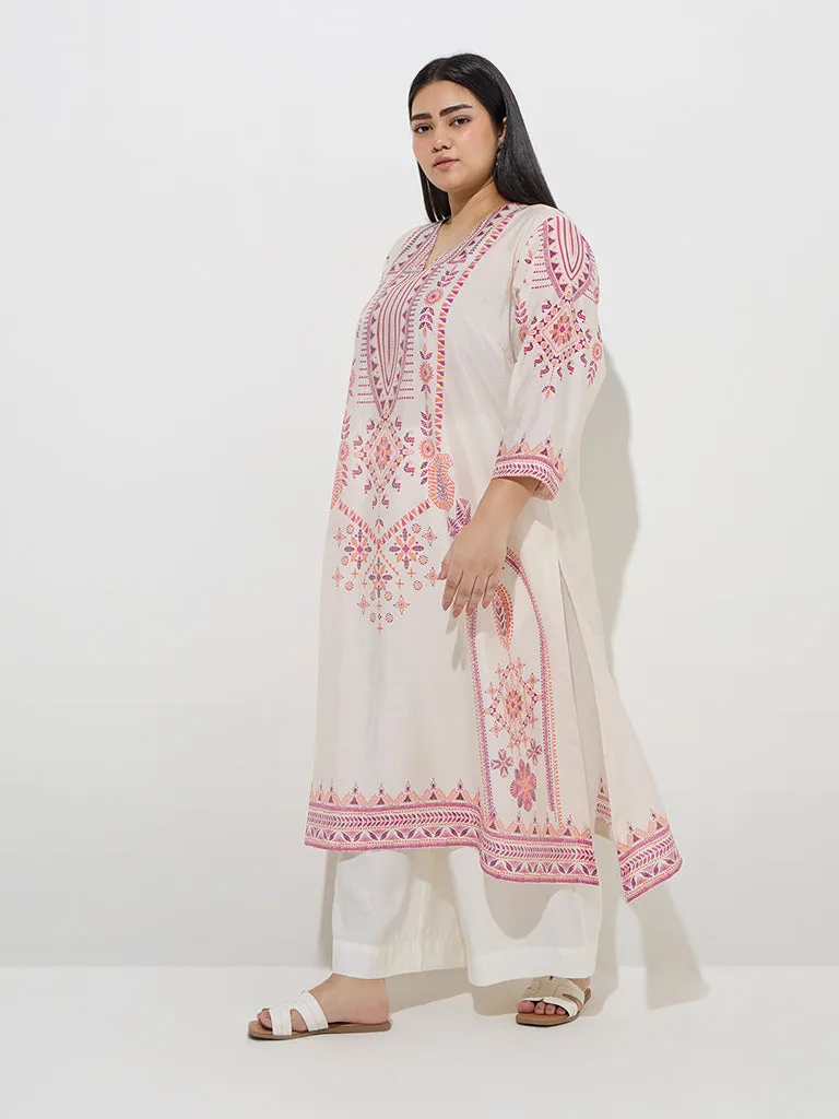 Diza Off-White Abstract Design A-Line Kurta