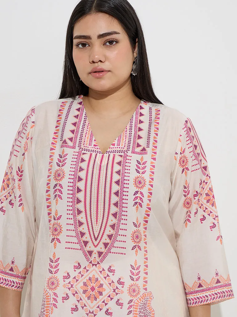 Diza Off-White Abstract Design A-Line Kurta