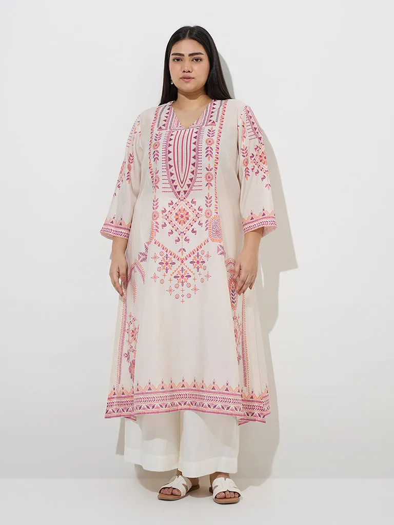 Diza Off-White Abstract Design A-Line Kurta