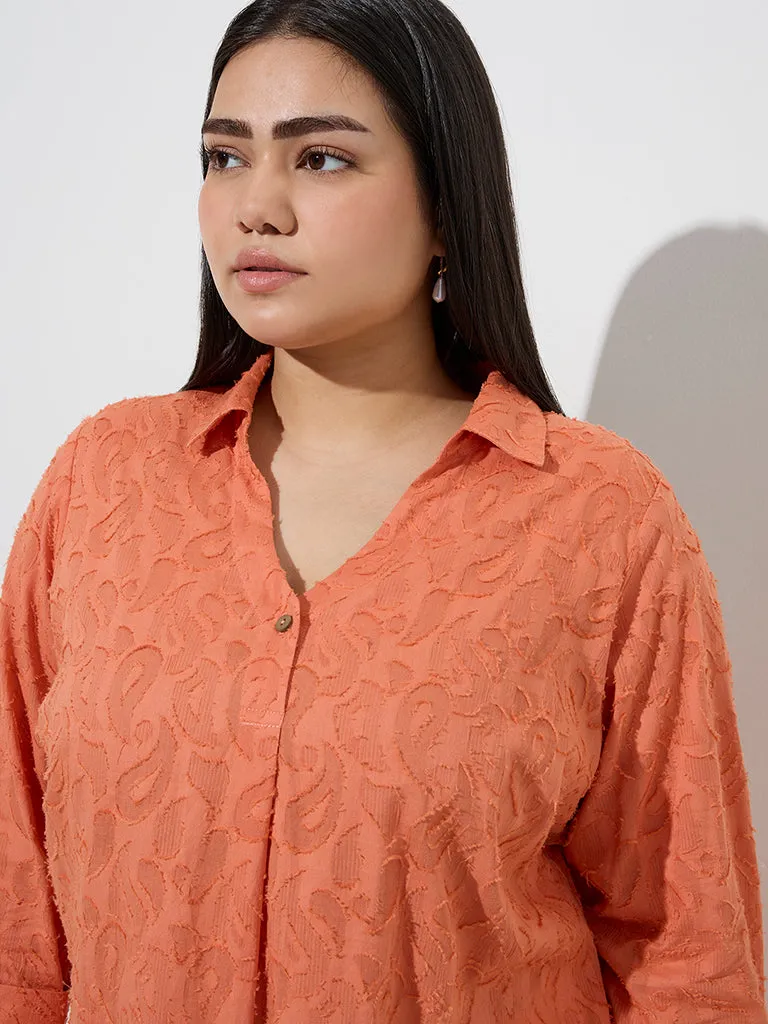 Diza Orange Paisley Embroidered Cotton Tunic