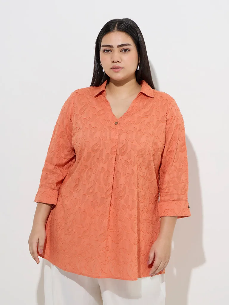 Diza Orange Paisley Embroidered Cotton Tunic