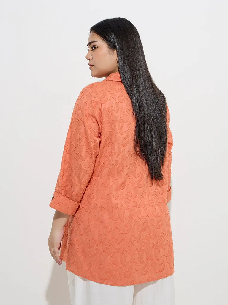 Diza Orange Paisley Embroidered Cotton Tunic