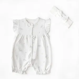 Ecru Cuddly Romper Ruffle Band Set