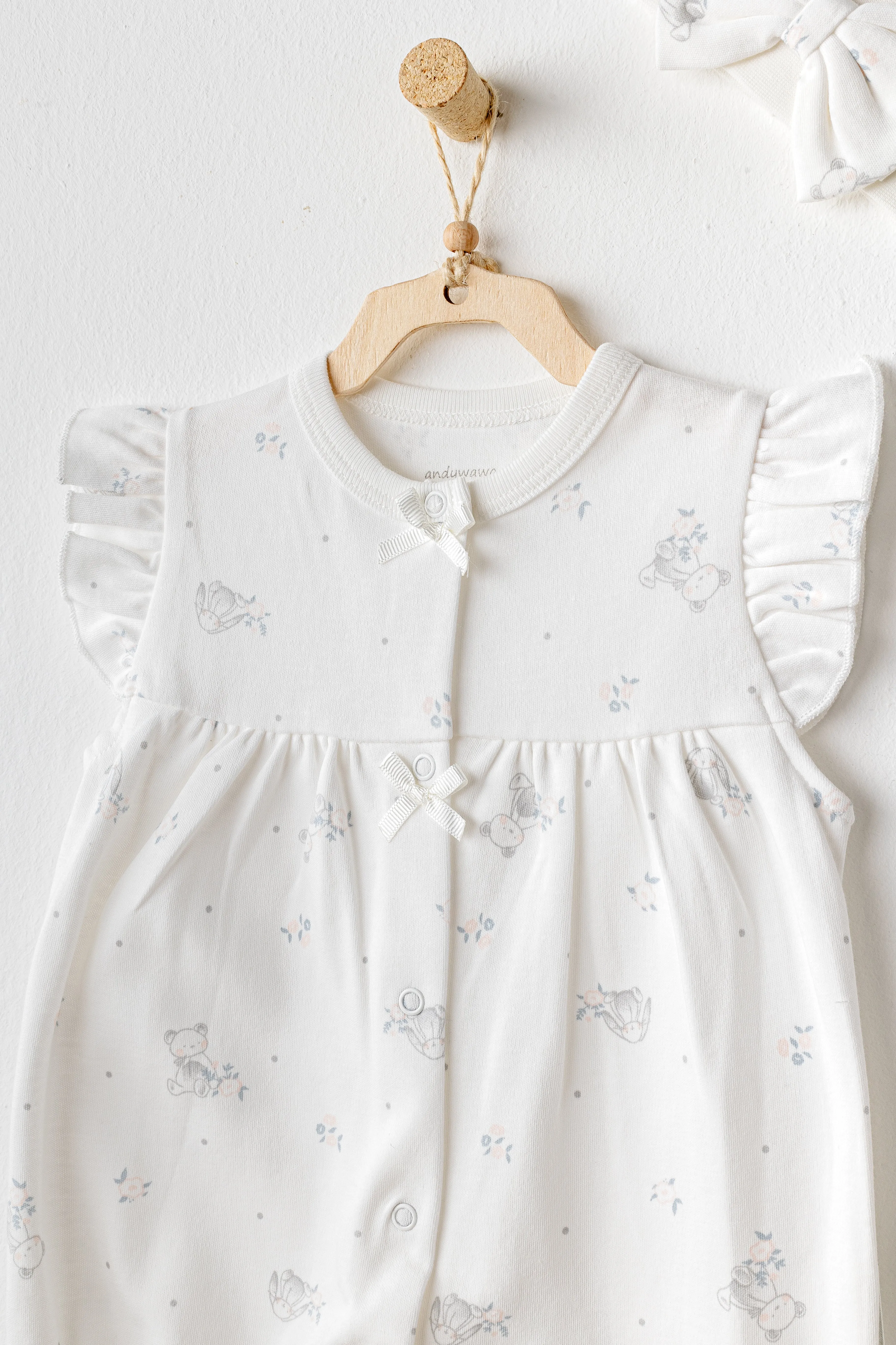 Ecru Cuddly Romper Ruffle Band Set