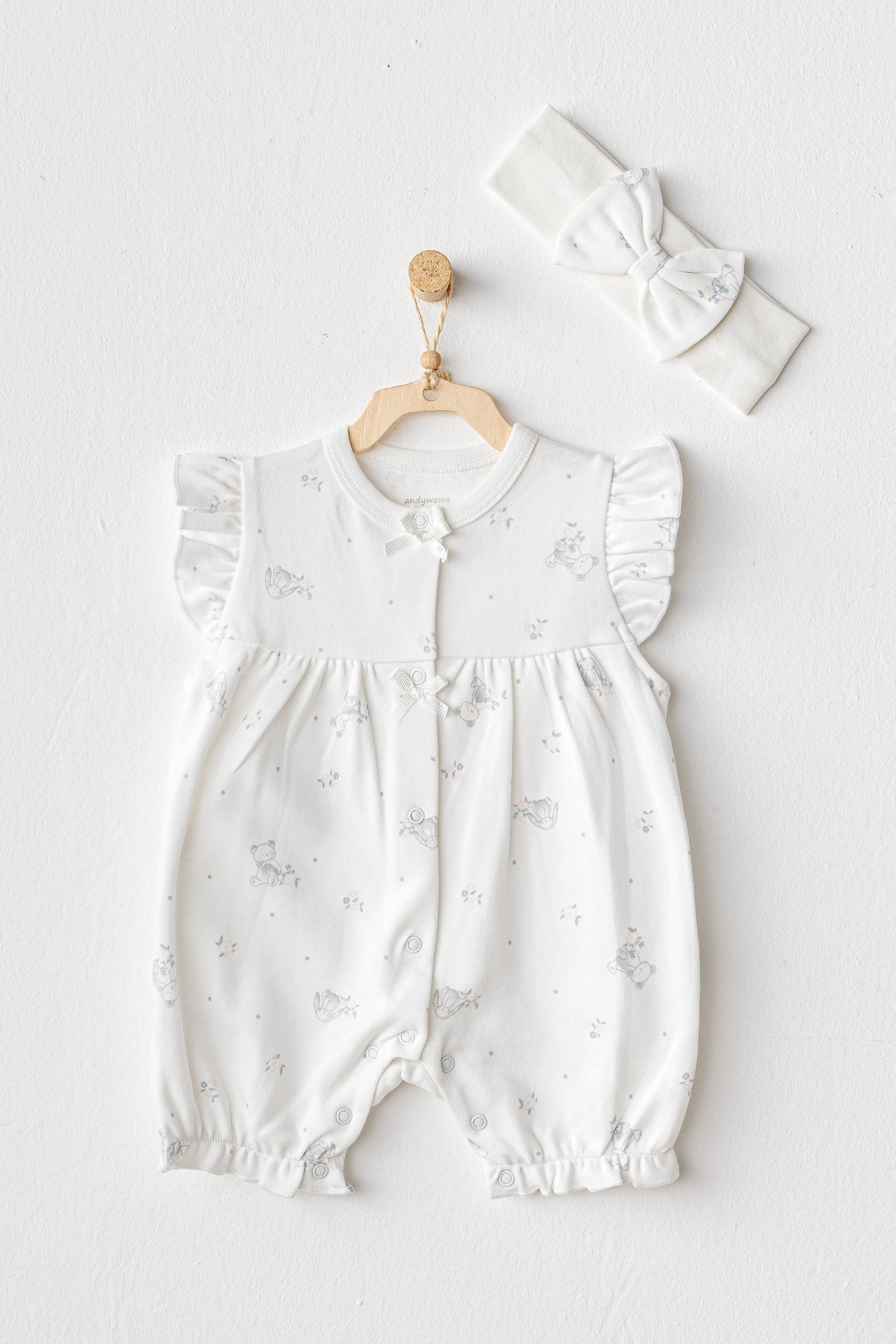 Ecru Cuddly Romper Ruffle Band Set