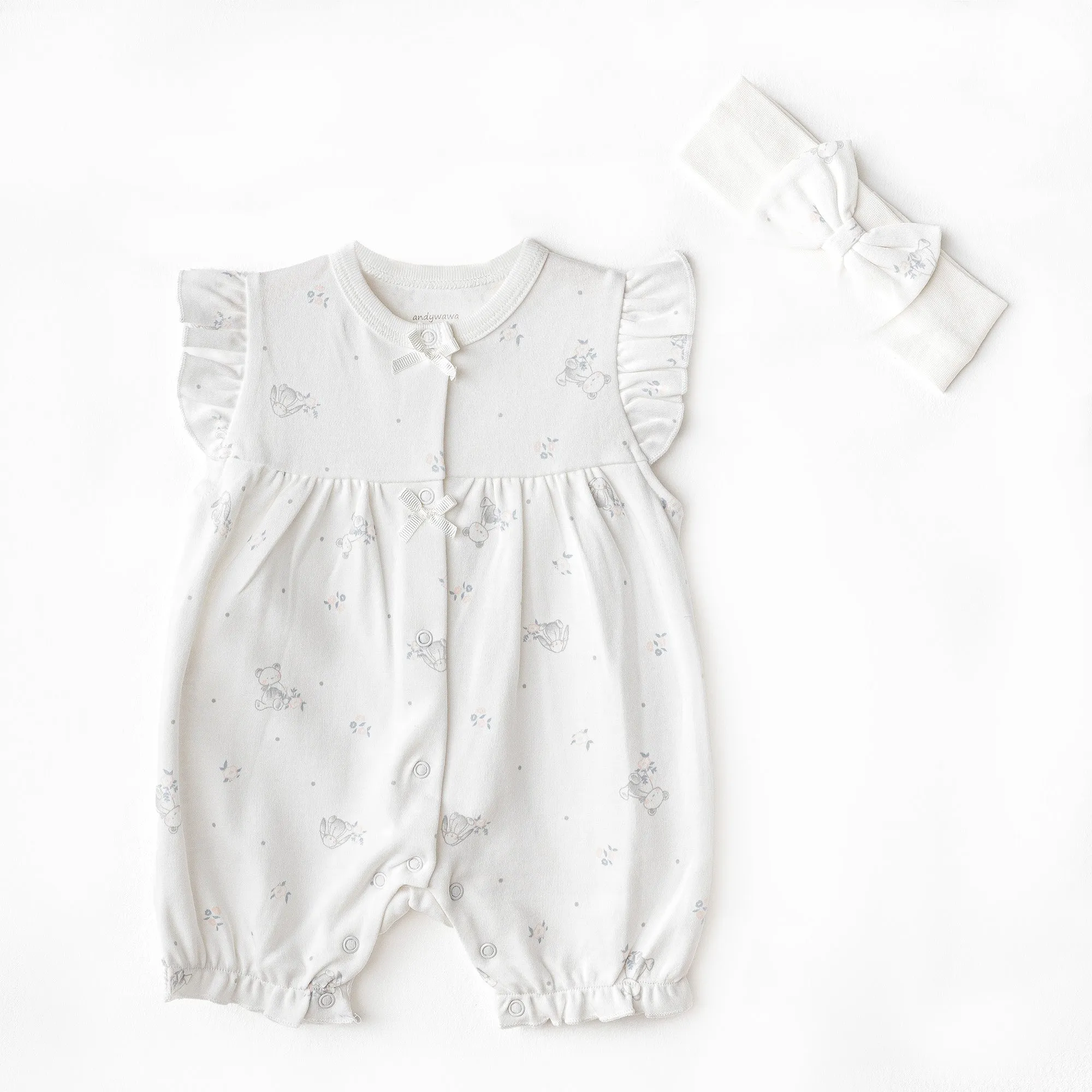 Ecru Cuddly Romper Ruffle Band Set